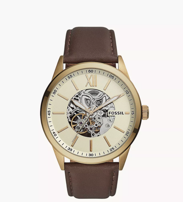 Fossil 48mm Flynn Automatic Brown Leather Watch Men (BQ2632)