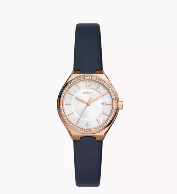 Fossil Eevie Three-Hand Date Navy Leather Watch Women (BQ3956)