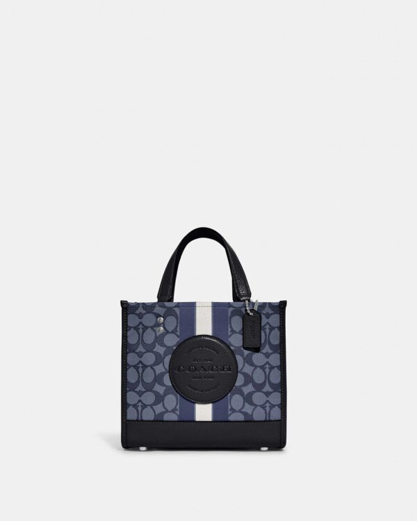 Coach Dempsey Tote 22 In Signature Jacquard With Stripe And Coach Patch (Navy)