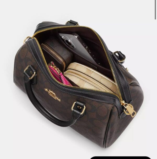 Coach Rowan Satchel Bag In Signature Canvas (Brown Black) - Image 3