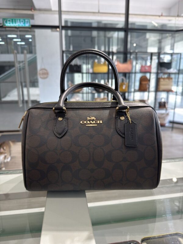 Coach Rowan Satchel Bag In Signature Canvas (Brown Black) - Image 4