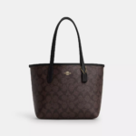 Coach Small City Tote Bag In Signature Canvas (Brown Black)