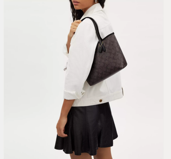 Coach Small City Tote Bag In Signature Canvas (Brown Black) - Image 2