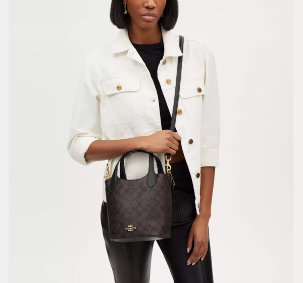 Coach Hanna Bucket Bag In Signature Canvas (Brown Black) - Image 6