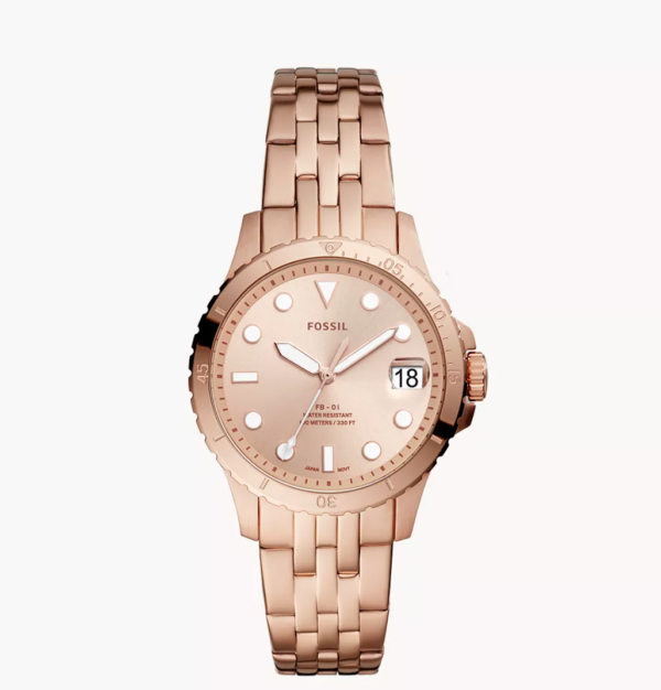 Fossil FB-01 Three-Hand Date Rose Gold-Tone Stainless Steel Watch Women (ES4748)