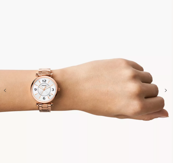 Fossil Carlie Three-Hand Date Rose Gold-Tone Stainless Steel Watch Women (ES5158) - Image 2
