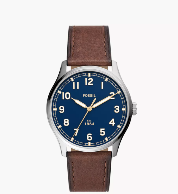 Fossil Dayliner Three-Hand Navy Leather Watch Men (FS5923)