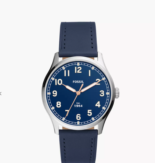 Fossil Dayliner Three-Hand Navy Leather Watch Men (FS5924)