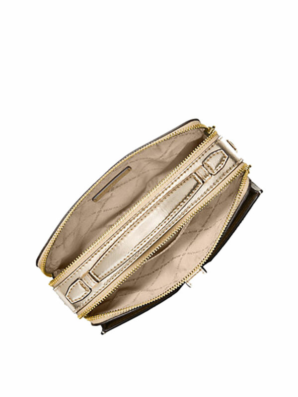 Michael Kors Jet Set Medium Signature Logo and Patent Double-Zip Crossbody Bag (Pale Gold) - Image 3