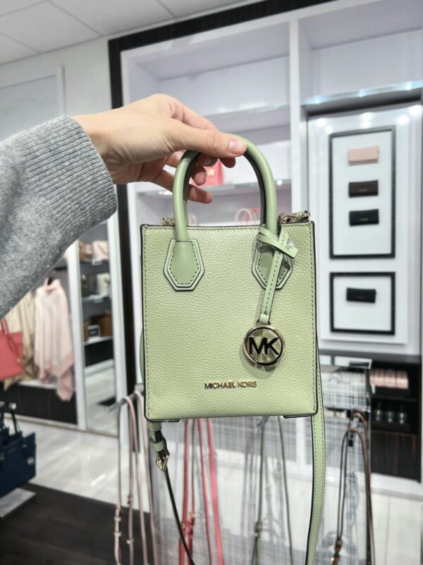 Michael Kors Mercer Extra-Small Pebbled Leather Crossbody Bag (Light Sage) - Image 3