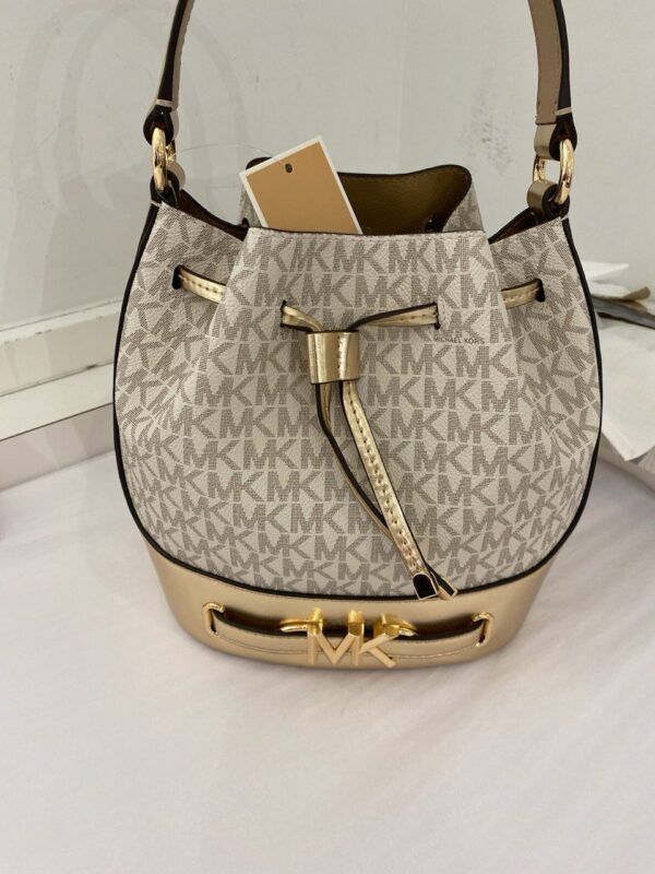 Michael Kors Reed Medium Logo Bucket Bag (Vanilla Gold)