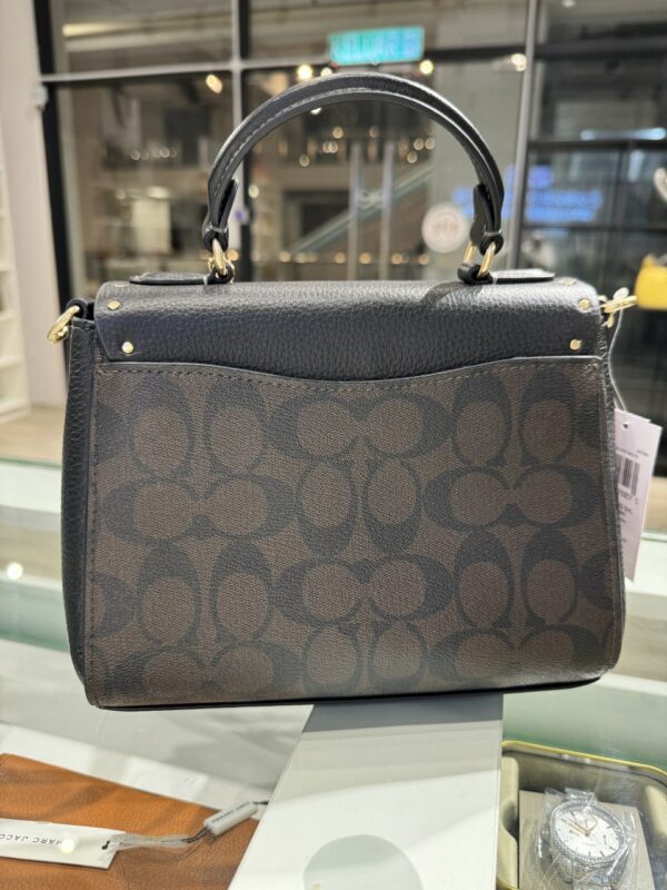 Coach Morgan Top Handle Satchel Bag Colorblock Signature Canvas With Rivets (Brown Black) - Image 4