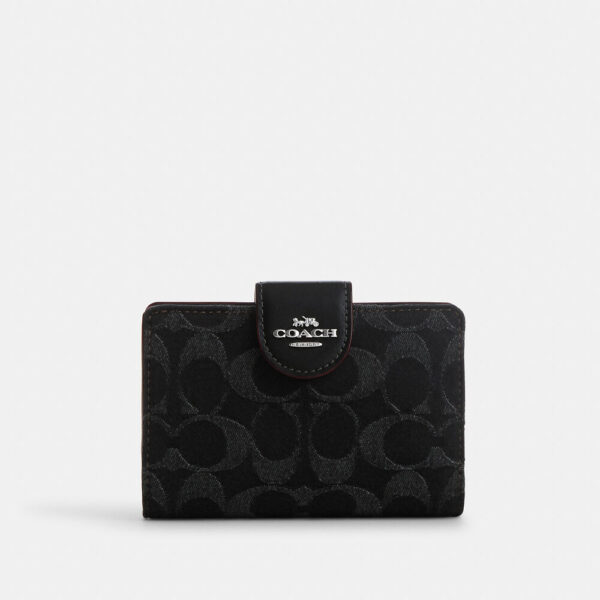 Coach Medium Corner Zip Wallet In Signature Denim (Black)