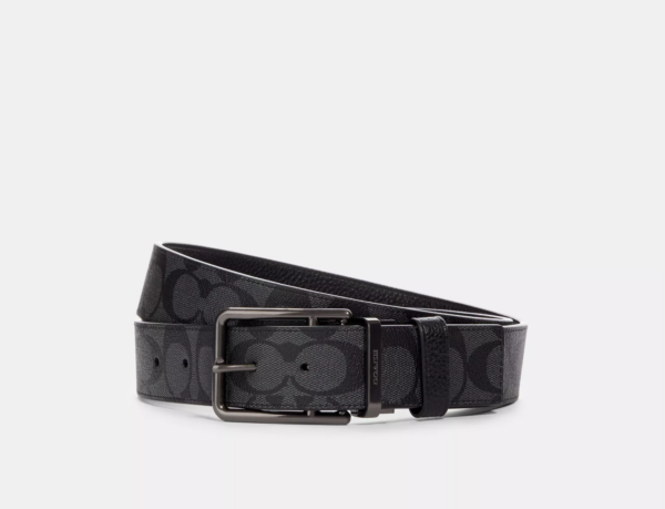 Coach Double Bar Buckle Cut To Size Reversible Belt, 38 Mm (Charcoal Black)