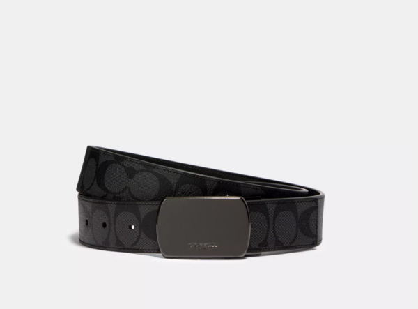Coach Plaque Buckle Cut To Size Reversible Belt, 38 Mm (Black Charcoal)