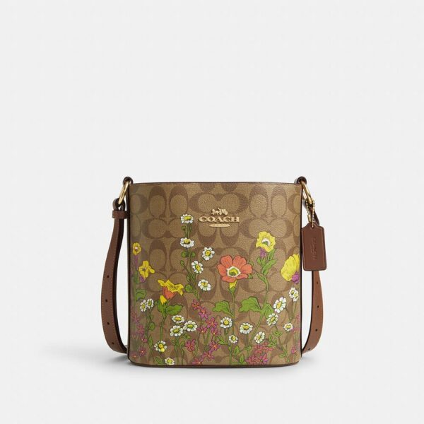 Coach Sophie Bucket Bag in Signature With Floral Print (Khaki Multi)