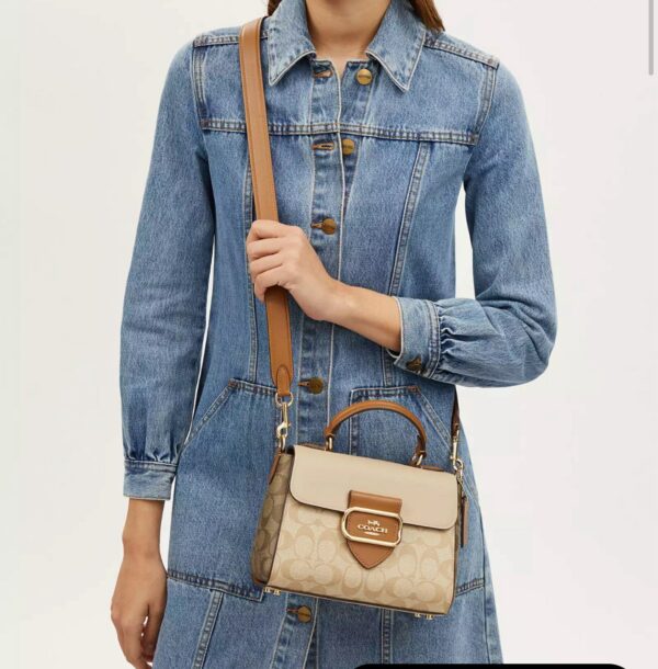 Coach Morgan Top Handle In Blocked Signature Canvas (Light Khaki) - Image 4
