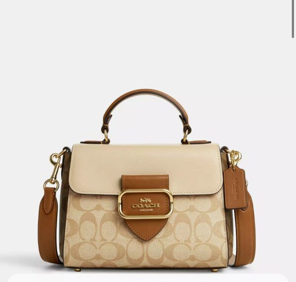 Coach Morgan Top Handle In Blocked Signature Canvas (Light Khaki)