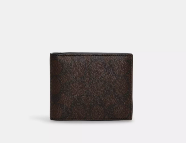 Coach Compact Id 3 In 1 Wallet In Blocked Signature Canvas (Mahogany Multi)