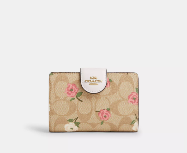 Coach Medium Corner Zip Wallet In Signature Canvas With Floral Print (Chalk Multi)