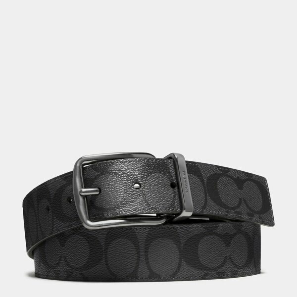 Coach Harness Buckle Cut-To-Size Reversible Belt, 38mm (Charcoal) Black