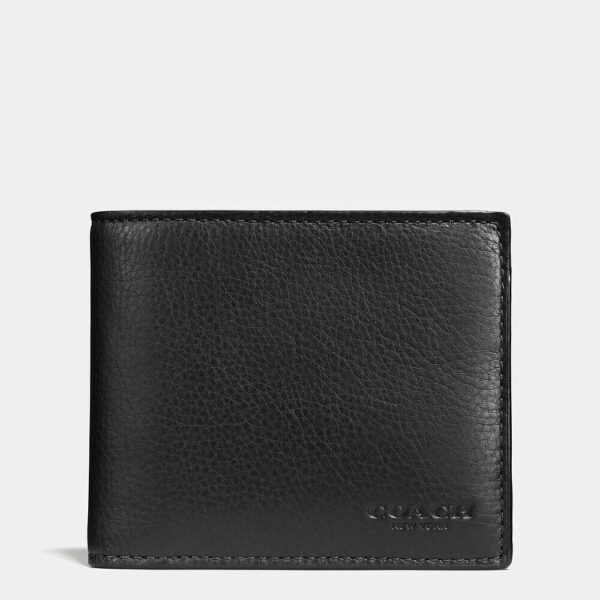 Coach Compact Id Wallet 3 in 1 In Sport Calf Leather (Black)