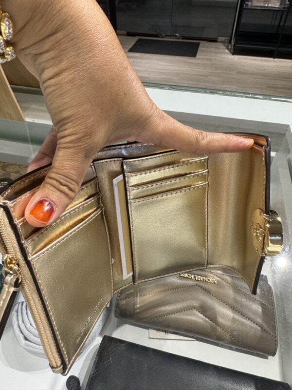 Michael Kors Carmen Medium Flap Bifold Wallet in (Pale Gold) - Image 2