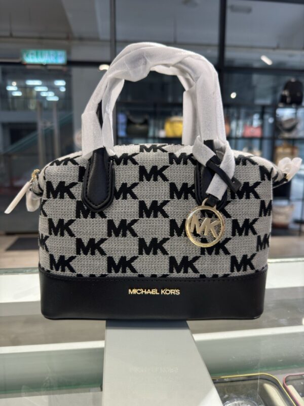 Michael Kors Hyde Small Logo Jacquard Satchel (Black Multi)