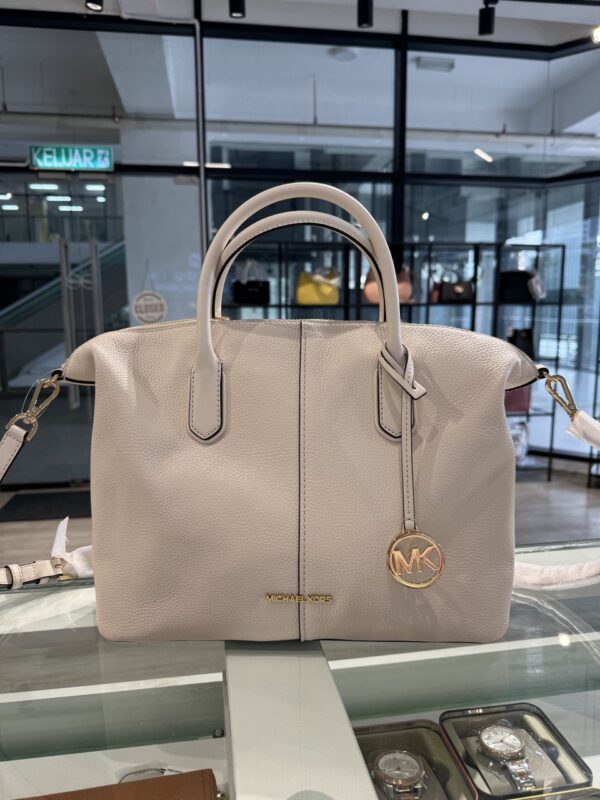 Michael Kors Hyde Large Leather Satchel (Light Cream)