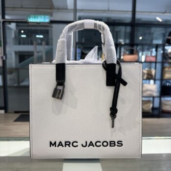Marc Jacobs The Grind Mini Black White Pebble Leather Tote Crossbody Bag (Black White)