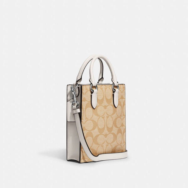 Coach North South Mini Tote In Signature Canvas (Light Khaki Chalk) - Image 4