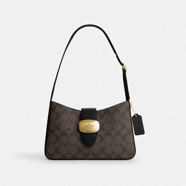 Coach Eliza Shoulder Bag In Signature Canvas (Brown Black)