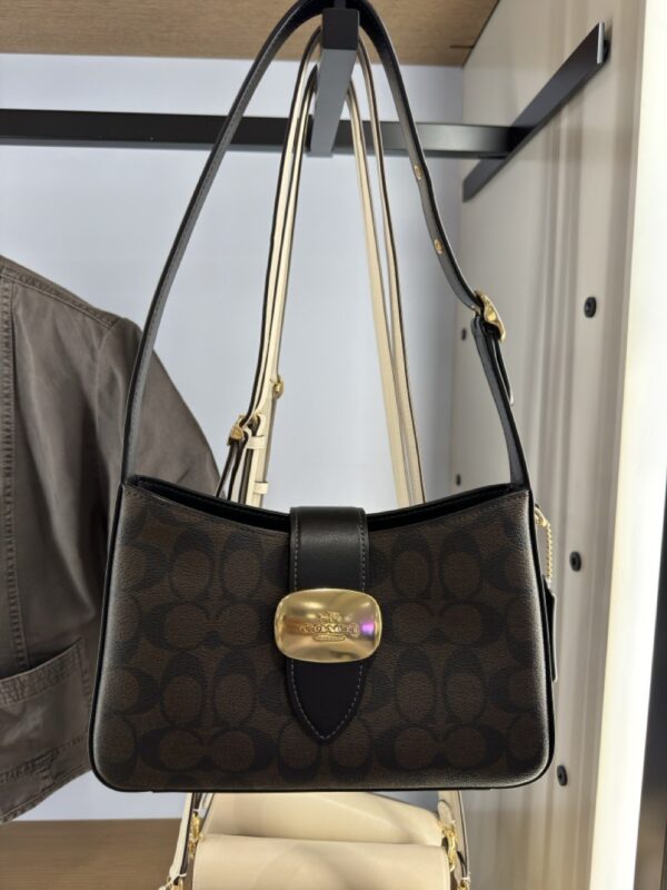 Coach Eliza Shoulder Bag In Signature Canvas (Brown Black) - Image 4
