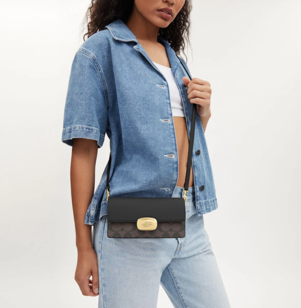 Coach Eliza Small Flap Crossbody In Signature Canvas (Brown Black) - Image 2