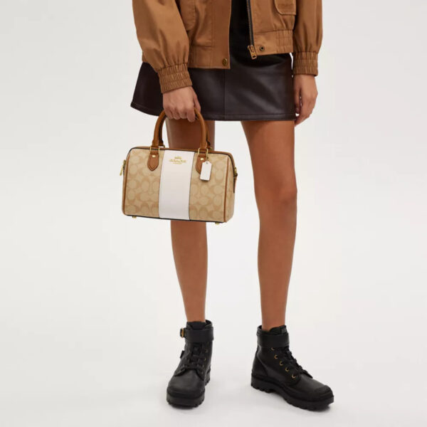 Coach Rowan Satchel In Signature Canvas With Stripe (Chalk Light Saddle) - Image 5