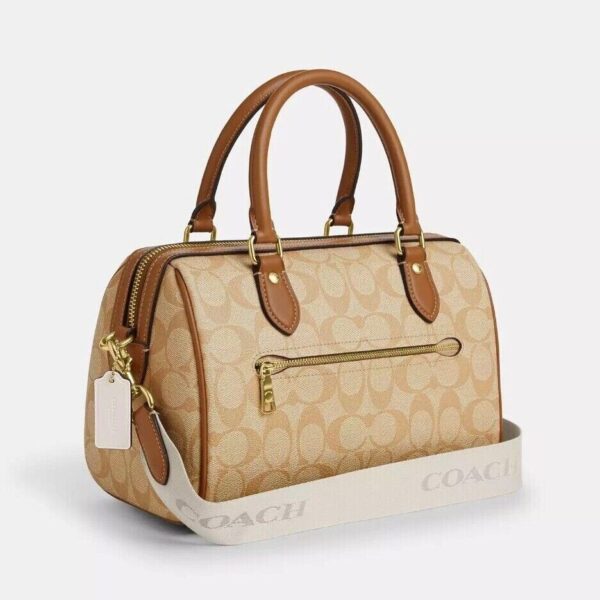 Coach Rowan Satchel In Signature Canvas With Stripe (Chalk Light Saddle) - Image 4