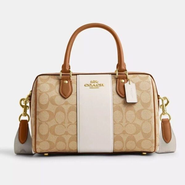 Coach Rowan Satchel In Signature Canvas With Stripe (Chalk Light Saddle)