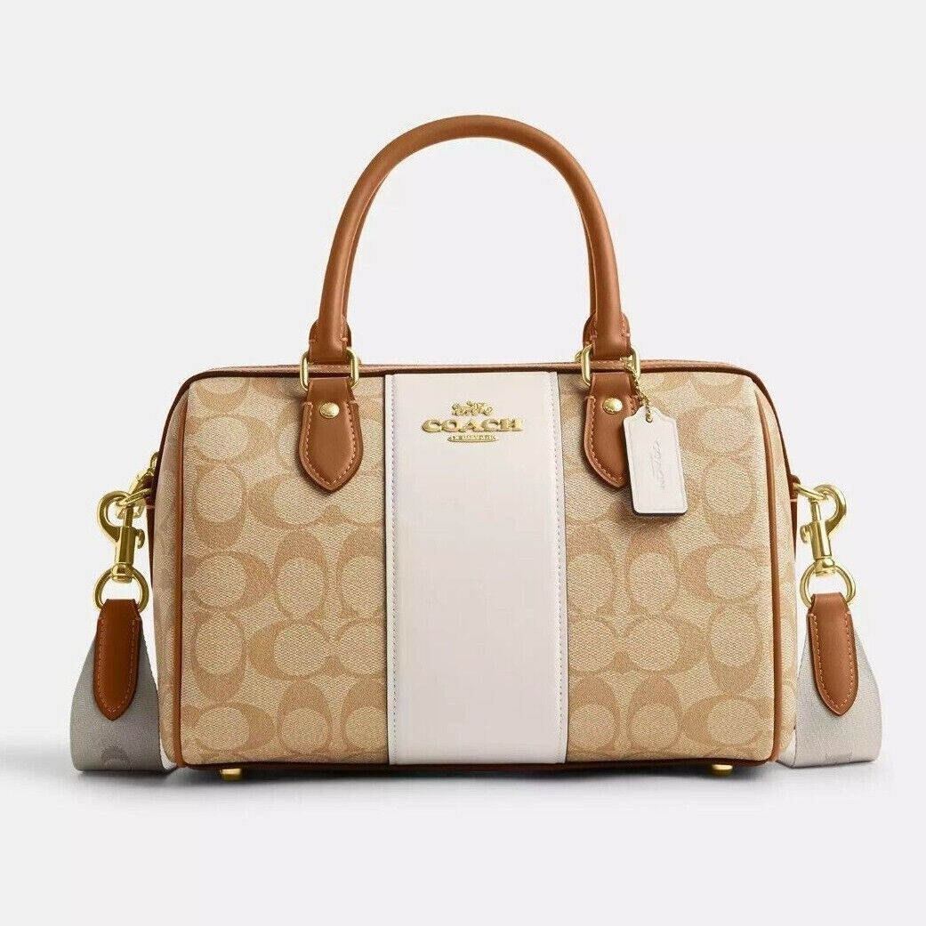Coach Rowan Satchel In Signature Canvas With Stripe (Chalk