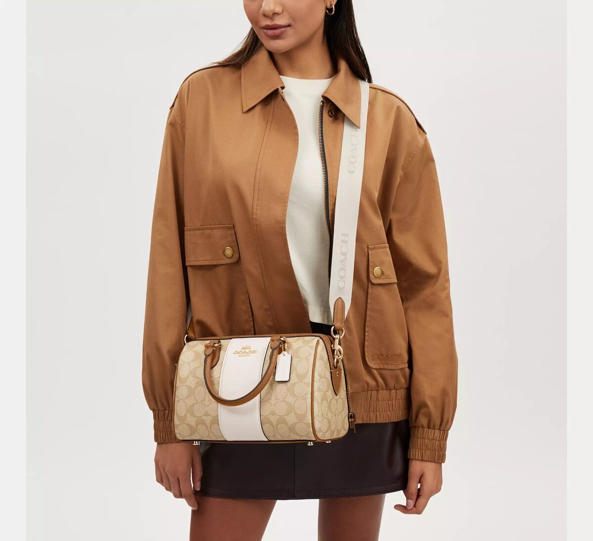Coach Rowan Satchel In Signature Canvas With Stripe (Chalk