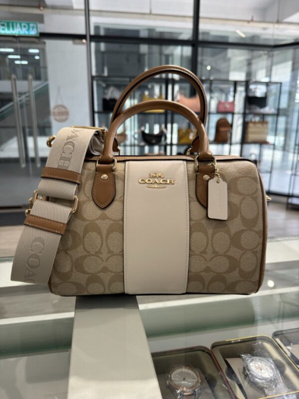 Coach Rowan Satchel In Signature Canvas With Stripe (Chalk Light Saddle) - Image 2