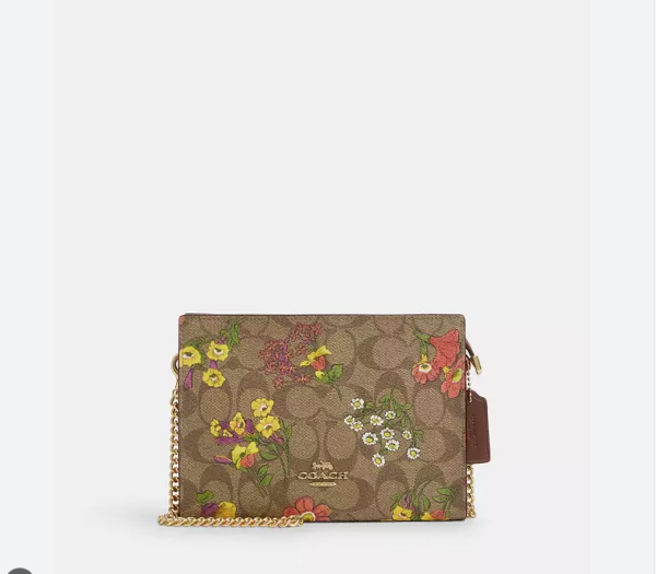 Coach Slim Crossbody In Signature Canvas With Floral Print (Khaki Multi)