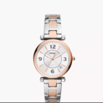 Fossil Carlie Three-Hand Date Two-Tone Stainless Steel Women Watch ES5156