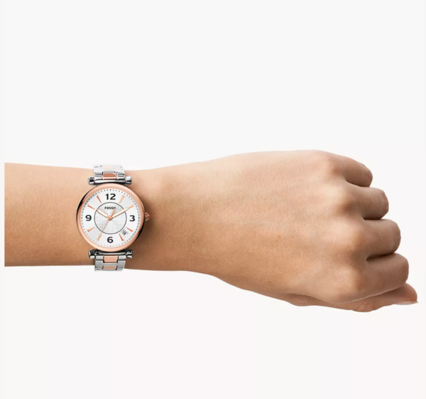 Fossil Carlie Three-Hand Date Two-Tone Stainless Steel Women Watch ES5156 - Image 3