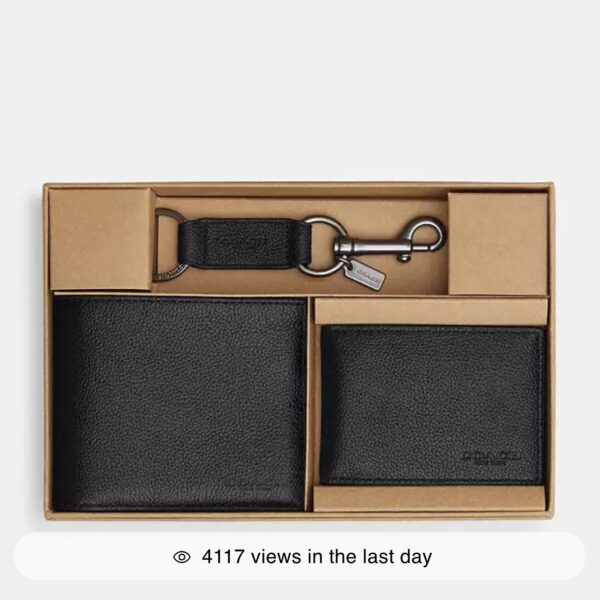 Coach Boxed 3 In 1 Wallet Gift Set (Black)