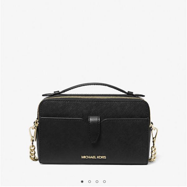 Michael Kors Jet Set Medium Safiano Leather Smartphone Double-Zip Crossbody Bag (Black)