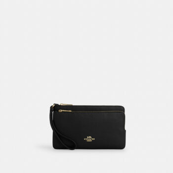 Coach Double Zip Wallet In Pebble Leather (Black)