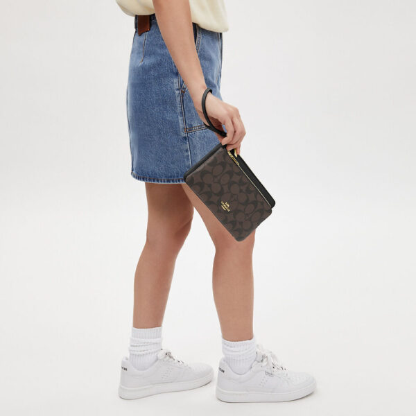Coach Double Zip Wallet In Signature Canvas (Brown Black) - Image 2