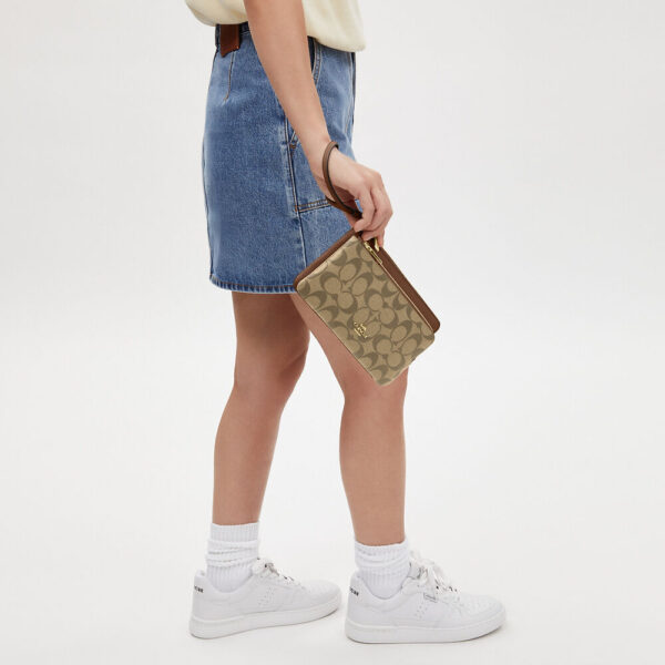 Coach Double Zip Wallet In Signature Canvas (Khaki Saddle) - Image 3