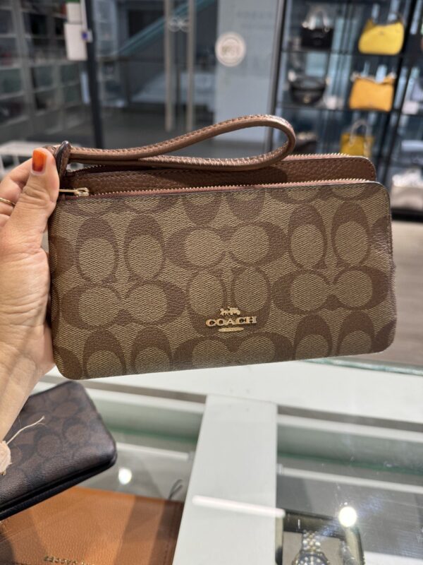 Coach Double Zip Wallet In Signature Canvas (Khaki Saddle) - Image 2