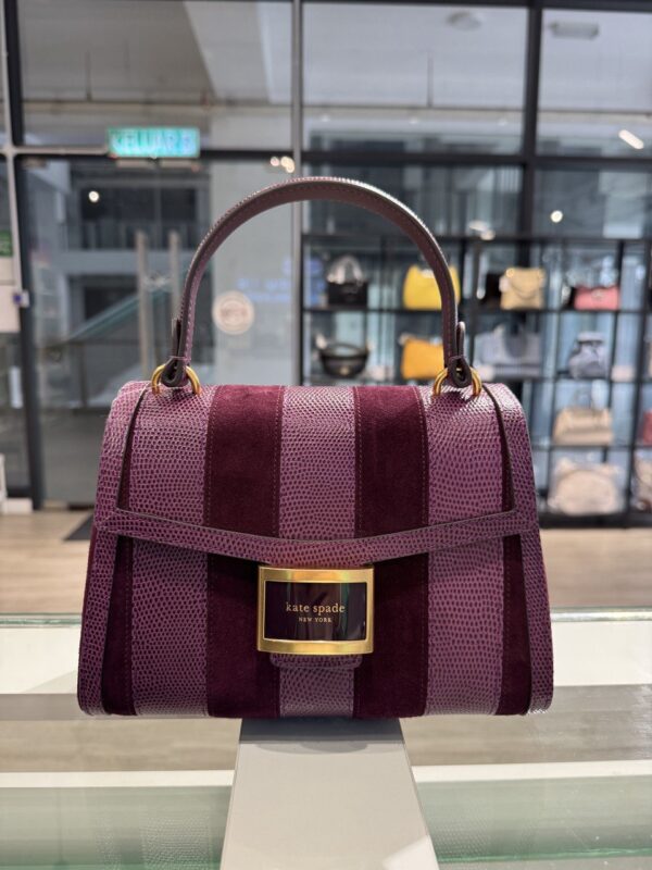 Kate Spade Katy Striped Lizard Embossed Small Top Handle Bag (Burgundy) - Boutique Collection - Image 4